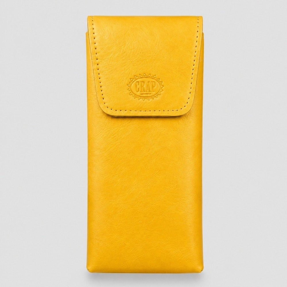 Crap Eyewear Mustard Yellow Vegan Leather Sunglasses Case Magnetic Flap Logo